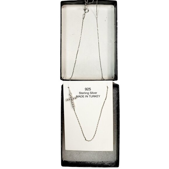 Sterling Silver Side Cross earrings & matching cross necklace, new & unworn 925 - Picture 6 of 9
